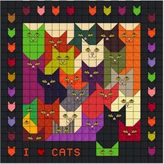 an image of cats that are in the shape of a square pattern with words i love cats on it