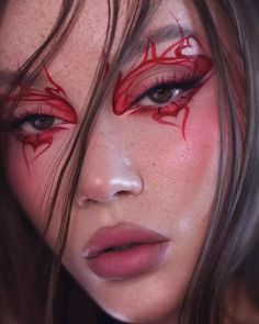 Red Makeup Looks, Exotic Makeup, Fish Makeup, Makeup Ojos, Red Eyeliner, Red Makeup