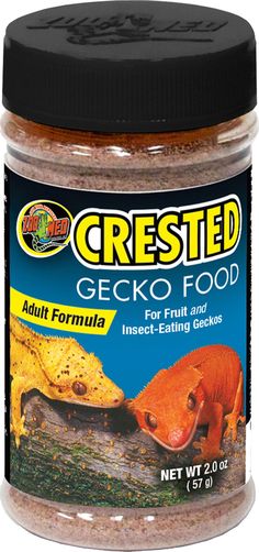 a jar of crested gecko food on a white background