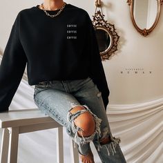 Classy Sweatshirt, Affirmation Sweatshirt, Pencil Skirt Outfits Casual, Minimalist Crewneck, Street Style Design, Classy Street Style, Simple Sweatshirt, Luxury Sportswear, Coffee Sweatshirt