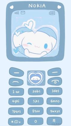 an old nokia cell phone with a cartoon character on the front and bottom panel, in blue