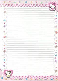 hello kitty lined paper with pink border