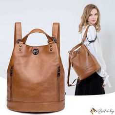 Bird in Bag - Shoulder bag female new fashion leather female bag retro travel backpack Womens Rucksack, Leather School Bag, Retro Backpack, Women Leather Backpack, Girl Backpacks, Bag Travel, Girls Bags, Backpack Purse, Casual Girl