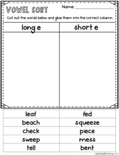 the word sort worksheet for short and long words, with pictures on it