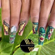 Gremlin Nails, Crazy Nail Art, Goth Nails, Gremlins, Creepy Cute, Nail Decals, Nail Art Diy, Halloween Nails