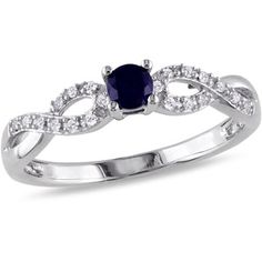 1/5 Carat T.G.W. Created Blue Sapphire and Diamond Accent Sterling Silver Cross-Over Promise Ring Blue Promise Rings, Infinity Diamond Ring, Sterling Silver Promise Rings, Infinity Ring, Sterling Silver Cross, Silver Cross, Promise Ring, Jewelry Ideas, Promise Rings