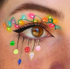 @usually_graphic IG Colorful Graphic Eyeliner, Abstract Eyeliner Looks, Makeup Calendar, Eyeliner Abstract, Rainbow Graphic Liner, Graphic Eyeliner Rainbow, Graphic Liner, Christmas Makeup