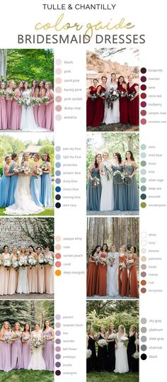 the bridesmaid's dresses are all different colors, and there is an info sheet