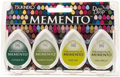 three different types of mementoo in plastic packaging with colorful dots on the background