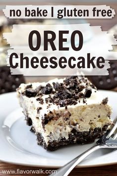 no bake gluten free oreo cheesecake on a plate with a fork