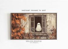 an old window with a ghost in it and the words instant frame tv art above it