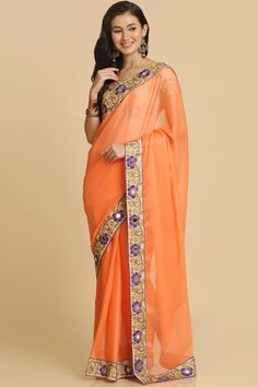 Buy Light Orange Resham Embroidery Chiffon One Minute Saree Online Bollywood Style Pre-draped Georgette Saree For Diwali, Bollywood Style Chiffon Blouse Piece For Diwali, Diwali Bollywood Style Chiffon Blouse Piece, Navratri Festive Chiffon Blouse Piece, Chiffon Blouse For Navratri Festival, Festive Bollywood Chiffon Blouse Piece, Festive Chiffon Blouse Piece For Navratri, Festive Chiffon Blouse For Navratri, Navratri Chiffon Blouse Piece With Dupatta