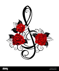 music note with roses on white background - flowers & plants nature