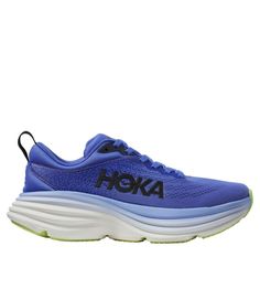 The most cushioned running shoe in HOKA's lineup is back, delivering a softer, smoother ride mile after mile. We recommend ordering half size larger than your regular shoe size; or your regular HOKA size. Handwash, dry flat. Lightweight, resilient foam midsole provides superior cushion for long-lasting comfort. Partially-gusseted tongue and heel pull tab for easier on/off. Recycled-content mesh lining. Durabrasion rubber outsole placed strategically for durability. Vegan upper of lightweight, breathable engineered mesh. Ortholite® hybrid sockliner provides all-day support. Imported. | Women's HOKA Bondi 8 Running Shoes, Rubber Hoka Bondi 8, Hoka Shoes, Shoes Running, Ll Bean, Running Shoe, L L Bean, Hoka Running Shoes, Womens Running Shoes, On Off