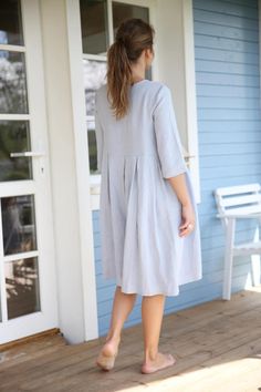 Comfy Linen Dress / Wide Linen Dress / 3/4 Sleeves Linen | Etsy 3/4 Length Summer Beach Dresses, Flowy Half Sleeve Dress For Day Out, Summer Beach Dress With 3/4 Length, Summer Beach Dresses With 3/4 Length, Relaxed Fit Half Sleeve Summer Dress, Relaxed Fit 3/4 Sleeve Midi Dress For Summer, Flowy 3/4 Sleeve Dresses For Daywear, Casual Daywear Dresses 3/4 Length, Summer Dress With Half Sleeves For Day Out