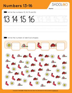 numbers 1 - 16 worksheet with pictures