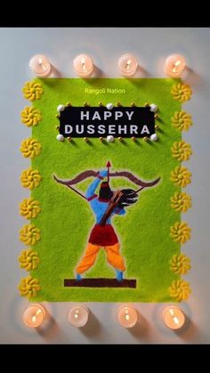 happy dussehera with candles around it