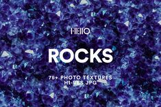 purple rocks background with white triangles and the word rocks on it in front of an image of