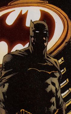 a batman standing in front of a sign with the word bat on it's chest