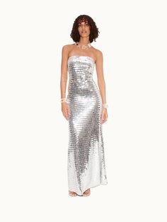 strapless dress silver sequin detail fitted Wisdom Kaye, Silver Formal Dress, Silver Formal Dresses, Silver Metallic Dress, Dress Silver, Type Shi, Denim Outerwear, Metallic Dress, Silver Dress