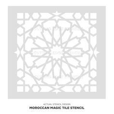 the moroccan tile stencil pattern is shown in grey and white, with an intricate design