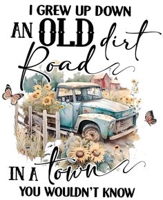 an old truck with sunflowers and butterflies on it