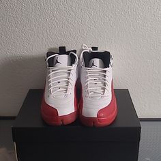 Big Kids 6 1/2 Michael Jordan 12 Cherry Reds Brand New With Box Women's Size 8 1/2 Sporty Red Basketball Shoes With Contrast Sole, Red Jordan Shoes With Contrast Sole, Red Basketball Shoes With Contrast Sole, Jordan 12 Cherry, Baby Jordans, Cherry Red Color, Nike Air Jordan 5, Nike Air Jordan 6, Black Jordans