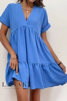 Lasaky - Premium Ladies V-Neck Solid Maxi Dress - Exuding Elegance and Versatility Womens Beach Dresses, Beach Holiday Dresses, Short Sleeve Mini Dress, Vestido Casual, Daily Dress, Basic Outfits, Casual Summer Dresses, Look Casual, Botswana