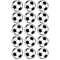 twelve soccer balls are shown in black and white