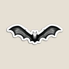 a black and white sticker with a bat on it's back, flying through the air