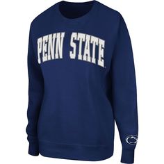 When your lucky game day tee just isn't enough on a cool day, snag this Penn State Nittany Lions Campanile pullover sweatshirt from Colosseum! This trendy extra layer will easily upgrade your passionate look, as it shows off bold lettering on the chest to ensure your Penn State Nittany Lions fandom is undeniable. Whenever the weather calls for some extra coverage, this should be the first thing you grab.When your lucky game day tee just isn't enough on a cool day, snag this Penn State Nittany Li Navy Tops For Game Day During Sports Season, Collegiate Navy Top For Game Day, Navy Collegiate Top For College, Navy Collegiate Style Top, Blue Sports Fan Tops For College, Blue Tops For Fall Game Day, Collegiate Fall Fan Gear Tops, Navy Collegiate Crew Neck Top, Sports Fan Tops For Game Day In Winter