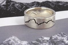 Teton Modern Mountain Ring, 8mm band, Handmade with your choice of Recycled Silver, Gold, Palladium Mountain Wedding Band, Mountain Ring, Mountain Jewelry, Ring Man, Modern Mountain, Ringe Gold, Professional Jewelry, Recycled Silver, Jewelry For Her