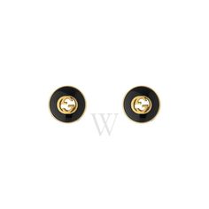 black and gold plated stud earrings with an interlocked circle in the center