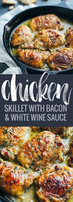 chicken skillet with bacon and white wine sauce