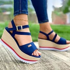 The platform sandals for women are comfy and fashion for wear in summer, 3 colors in stock:red,black and blue. Shop at www.slippersin.com Flat Platform Sandals, Female Shoes, Basic Heels, Womens Summer Shoes, Beige Shoes, Platform Wedge Sandals, Blue Sandals, Womens Sandals Flat, Comfortable Sandals