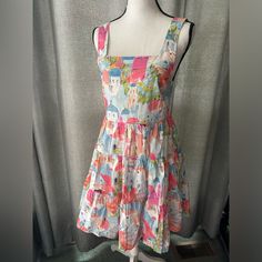 Nwt Ladies Entro Dress. Fun Vacay Vibes And Multi Colors Size Small Multicolor Cotton Dresses For Daytime, Daytime Multicolor Cotton Dresses, Pink Square Neck Sundress For Day Out, Pink Square Neck Sundress For Vacation, Pink Summer Mini Dress For Daytime, Cute Sleeveless Daytime Dresses, Cute Sleeveless Dress For Daytime, Daytime Pink Cotton Dress, Pink Cotton Sundress For Daytime