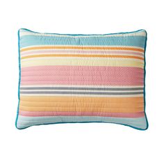 a colorful striped pillow on a white background