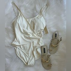 Cream Colored One Piece Swimsuit With Gold Tone Hardware By Michael Kors. New! Michael Kors Beachwear Swimwear For Summer, Michael Kors Swimwear For The Beach, Michael Kors Swimwear For Beach, Elegant Beige One-piece Swimwear, Michael Kors Summer Beachwear Swimwear, Michael Kors Summer Beachwear, Michael Kors Open Toe Sandals With 4-inch Heel, Michael Kors Cream Bag With Gold-tone Hardware, 1 Piece Swimsuit