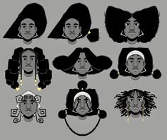 Black Hairstyles Art, Poc Drawing, Blk Hairstyles, Afro Hair Drawing, Warrior Inspiration, Braids And Locs, Hair Sketch, Black Characters, Black Artwork