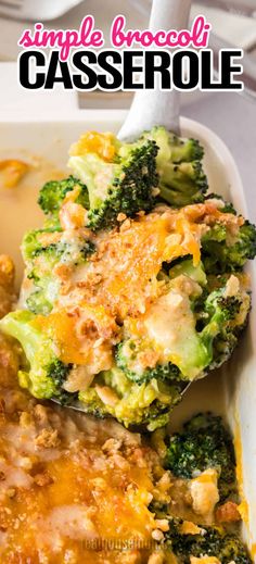 a casserole dish with broccoli and cheese in it is ready to be eaten