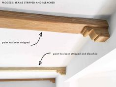 an unfinished wood beam is shown with instructions for how to attach the beams and brackets