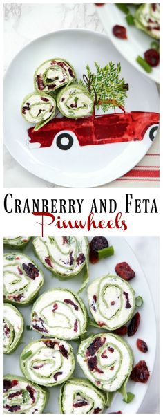 cranberry and feta pinwheels on a plate