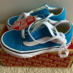 Brand New, With Box, Smoke Free Home, Boy/Girl, 10.5k Blue Vans Sneakers For School, Blue Vans Skate Shoes With Round Toe, Casual Blue Skate Shoes For School, Blue Sporty Skate Shoes For School, Blue Sneakers For School In Spring, Old School Vans, Van Color, Vans Blue, Vans Shoes