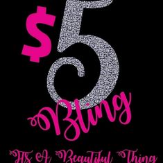 the cover for $ 5, 000 rising is shown in pink and silver glitter on a black background