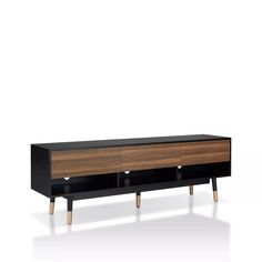 the sideboard is made from wood and has two drawers, one with three doors