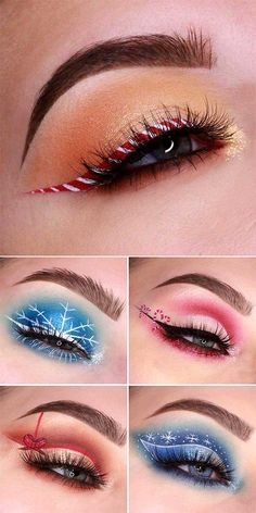 Christmas Makeup Looks Simple, Christmas Eyeliner, Creative Christmas Makeup, Eyeliner Creative, Simple Christmas Makeup, Makeup Looks Christmas, Grinch Makeup, Reindeer Makeup, Makeup Looks Winter