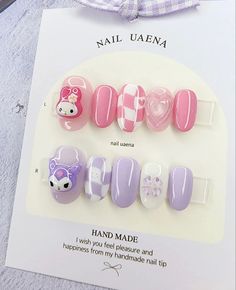 My Melody Nail Designs, Simple My Melody Nails, Cute Nail Designs Sanrio, My Melody Short Nails, Kuromi Nail Art Simple, Korean Pastel Nails, Kpop Gel Nails