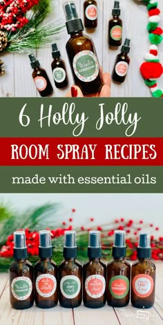 6 Holiday Room Spray Recipes to put you in the Christmas spirit without toxins! These recipes are made with pure essential oils and smell amazing! You'll love using these in your home during the Christmas season - and they're super easy to make! via @MerryMessyLife Diy Christmas Room Spray, Holiday Room Spray Essential Oils, Christmas Essential Oil Room Spray, Christmas Smells Essential Oils, Diy Natural Room Spray, Doterra Room Spray Recipes, Young Living Room Spray Recipes, Room Spray With Essential Oils Recipes, Essential Oil Room Spray Blends