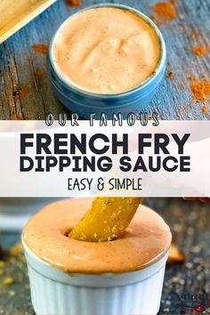 french fry dipping sauce in a small bowl with a spoon on the side and an image of