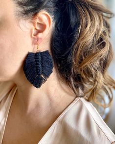 Black Tassel Earrings, Vintage Black Earrings, Boho Style Jewelry, Bohemian Earrings, Macrame Earrings  Feel free to message me if you have any questions and we will get back to you as soon as possible Remove before showering, swimming, and sleeping. Due to natural differences you will see slight variations from one piece to another however this only increases their originality and sentiment. SENDING GIFTS DIRECTLY TO RECIPIENT: If you are sending a gift directly to someone, please take advantag Handmade Black Bohemian Plug Earrings, Black Tassel Earrings With Ear Wire As A Gift, Black Latkans Earrings For Gift, Black Bohemian Jewelry With Latkans, Black Bohemian Earrings With Ear Wire, Black Bohemian Dangle Plug Earrings, Black Bohemian Tassel Earrings, Festival Black Jewelry With Latkans, Black Jewelry With Latkans For Festivals